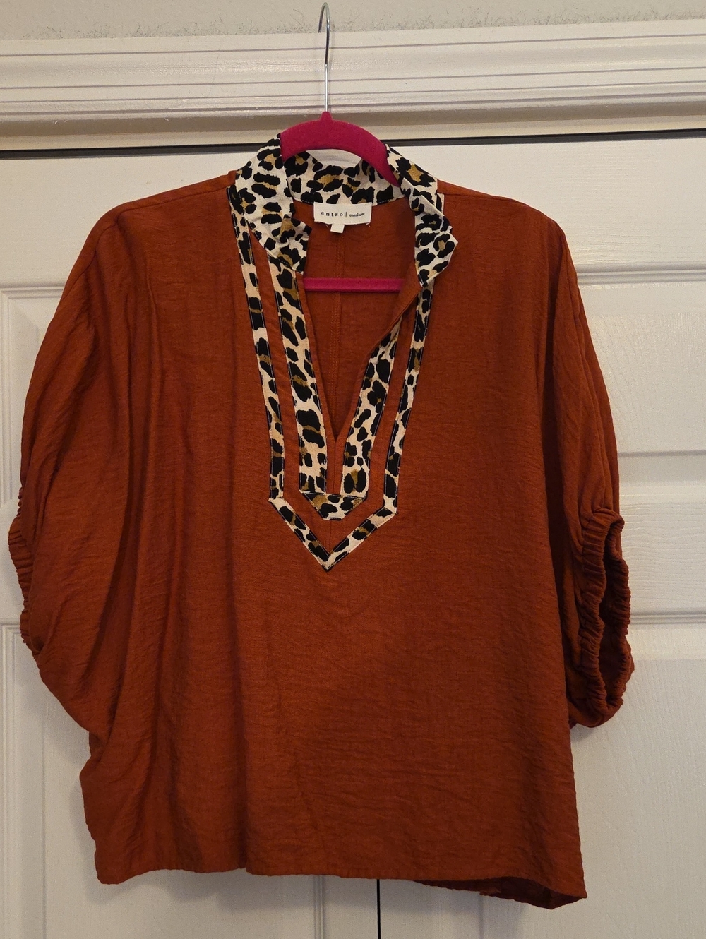 entro Rust Tunic with Leopard-Trim V-Neck